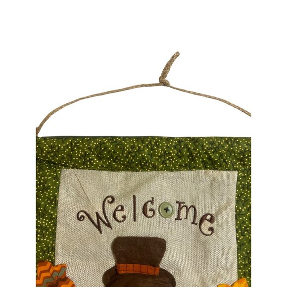 Hanging Welcome Scarecrow Wall Decor Rope Dowel 3D Leaves Fall Autumn 18" x 14" - Picture 4 of 5
